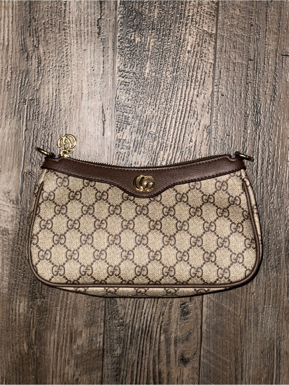 Gucci Beige GG Canvas Mini Shoulder Bag with Brown Trim
